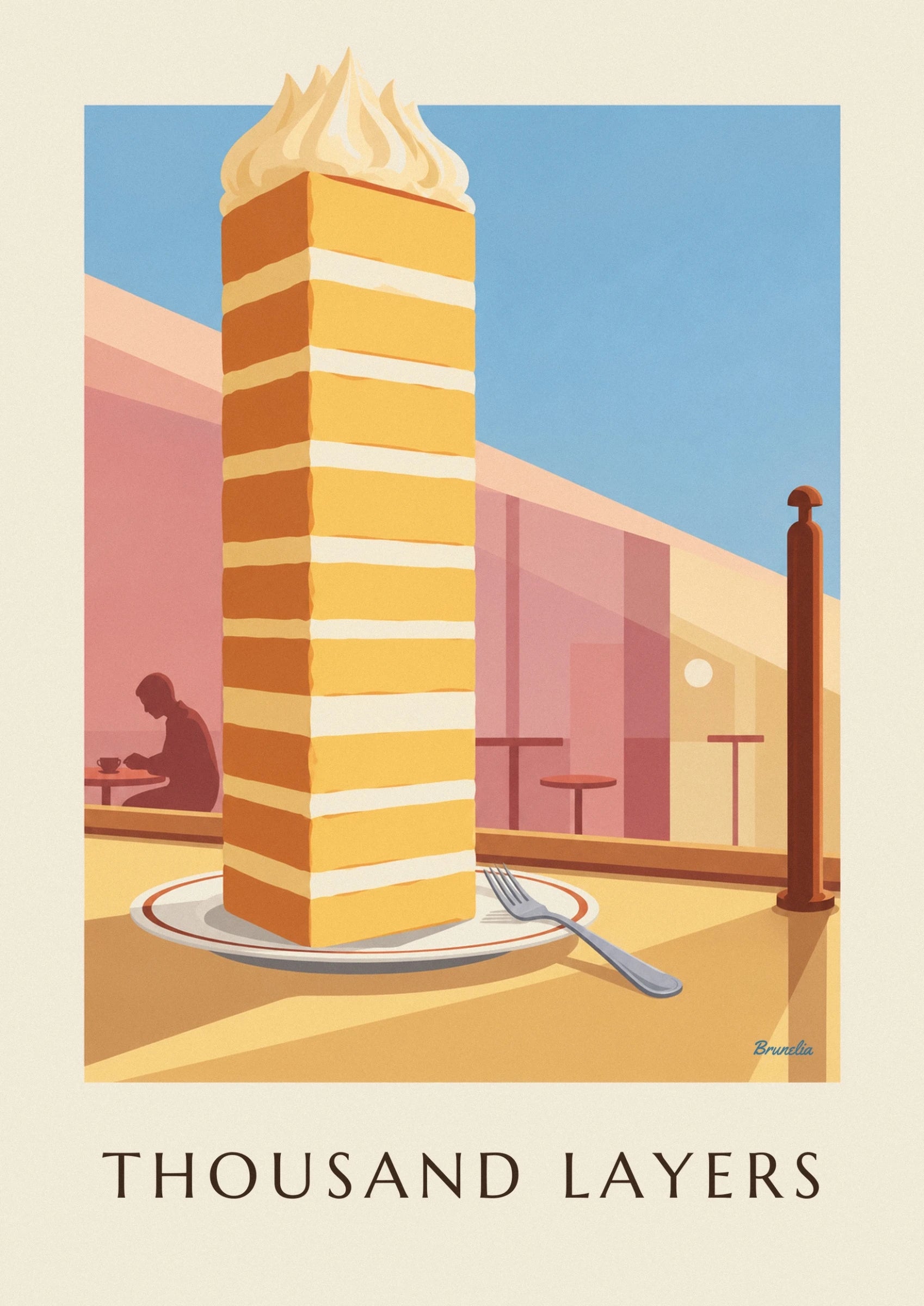 Les couches dorées du millefeuille alternant avec des bandes de crème claire