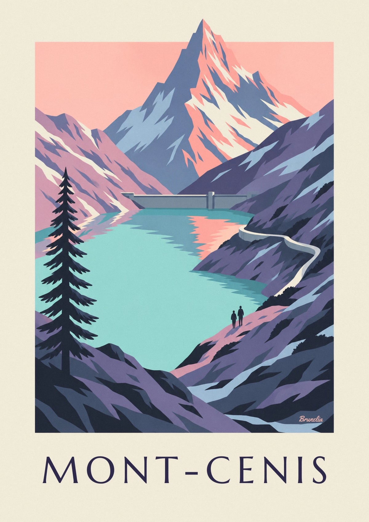 Affiche lac du Mont-Cenis au coucher du soleil