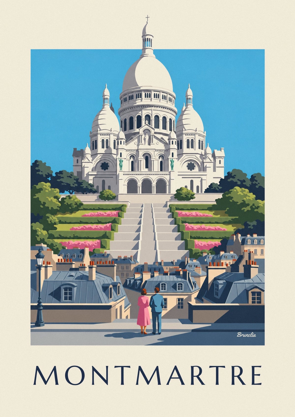 Affiche Sacré-Cœur sur la butte Montmartre et toits de Paris