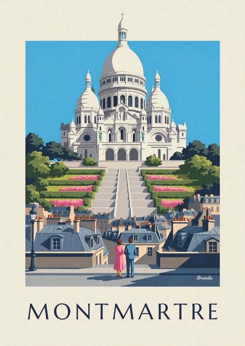 Poster Sacré-Cœur op de heuvel van Montmartre en daken van Parijs: de hele poster