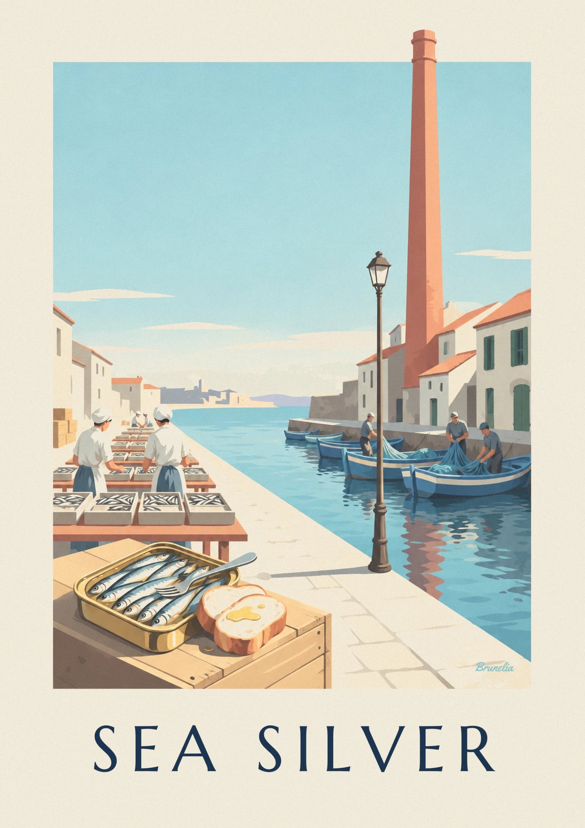 Affiche boîte de sardines à l'huile et conserverie bretonne