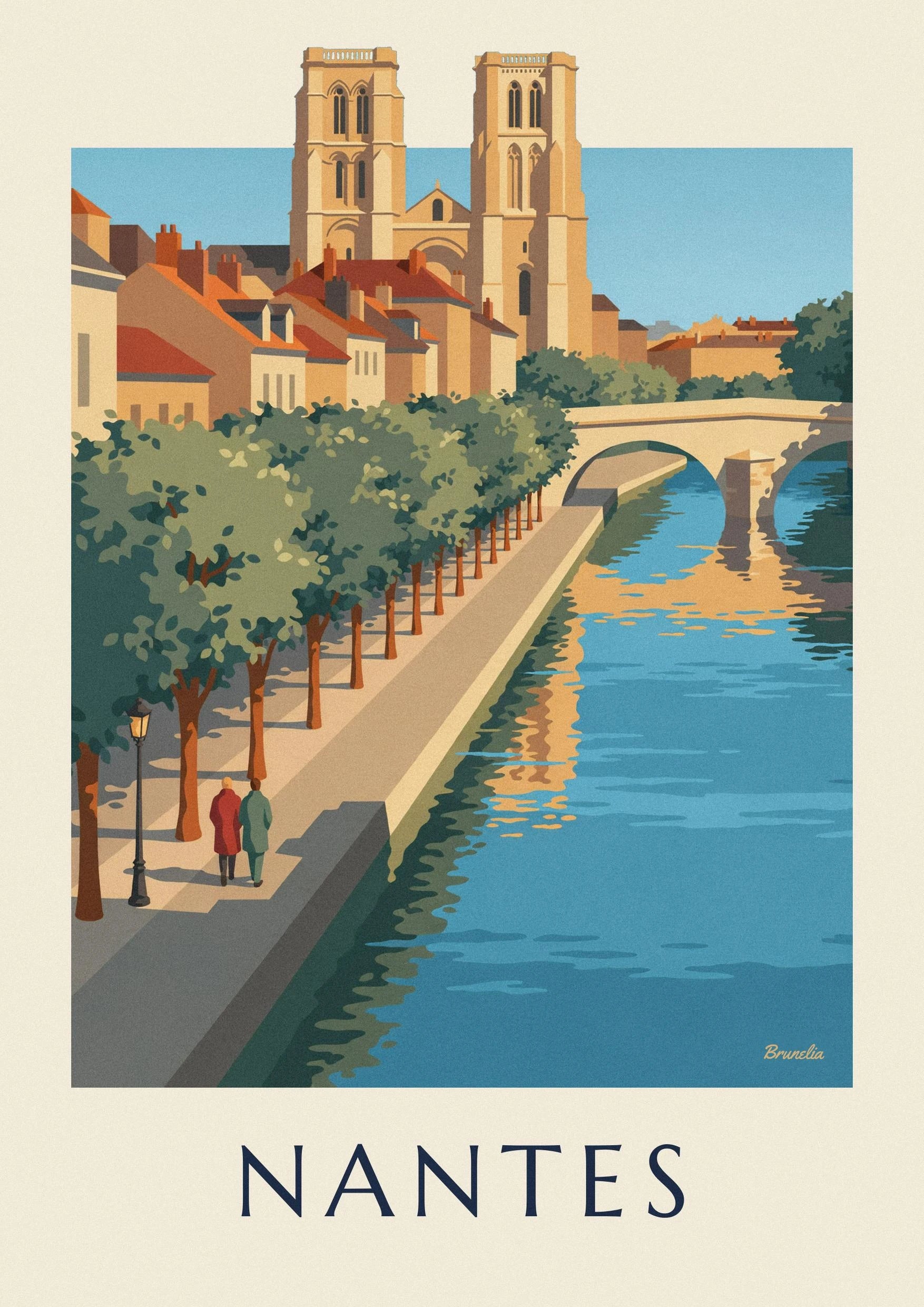 Poster kathedraal van Nantes en brug over de Loire: detail in close-up