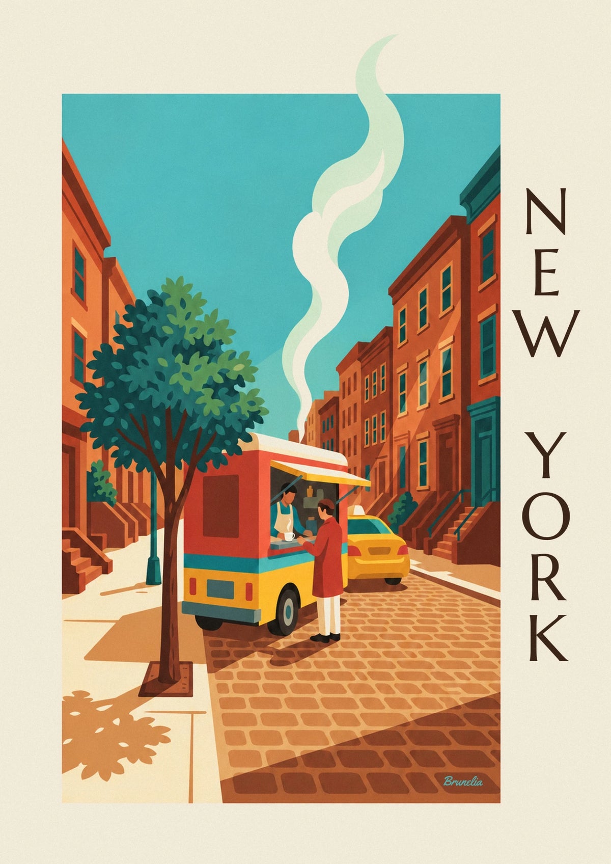 Affiche camion à café coloré dans une rue de New York