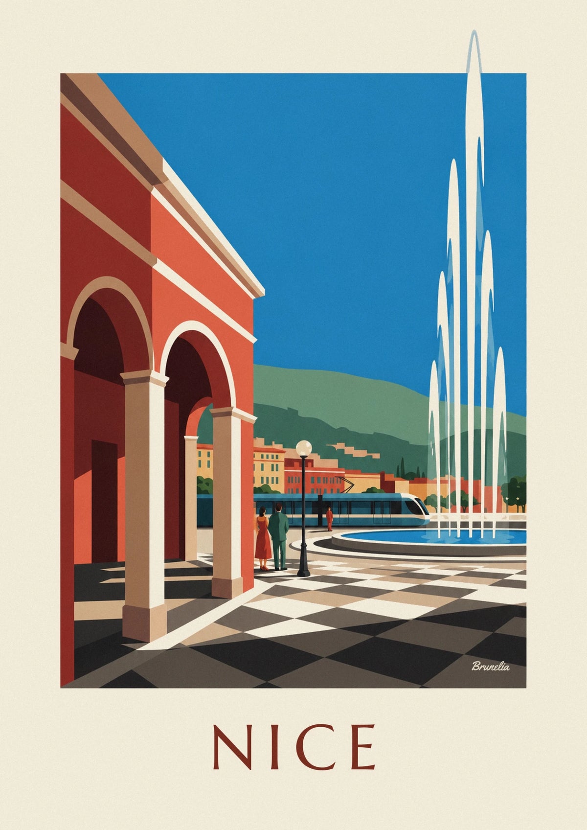 Affiche place Masséna et ses façades rouges à Nice