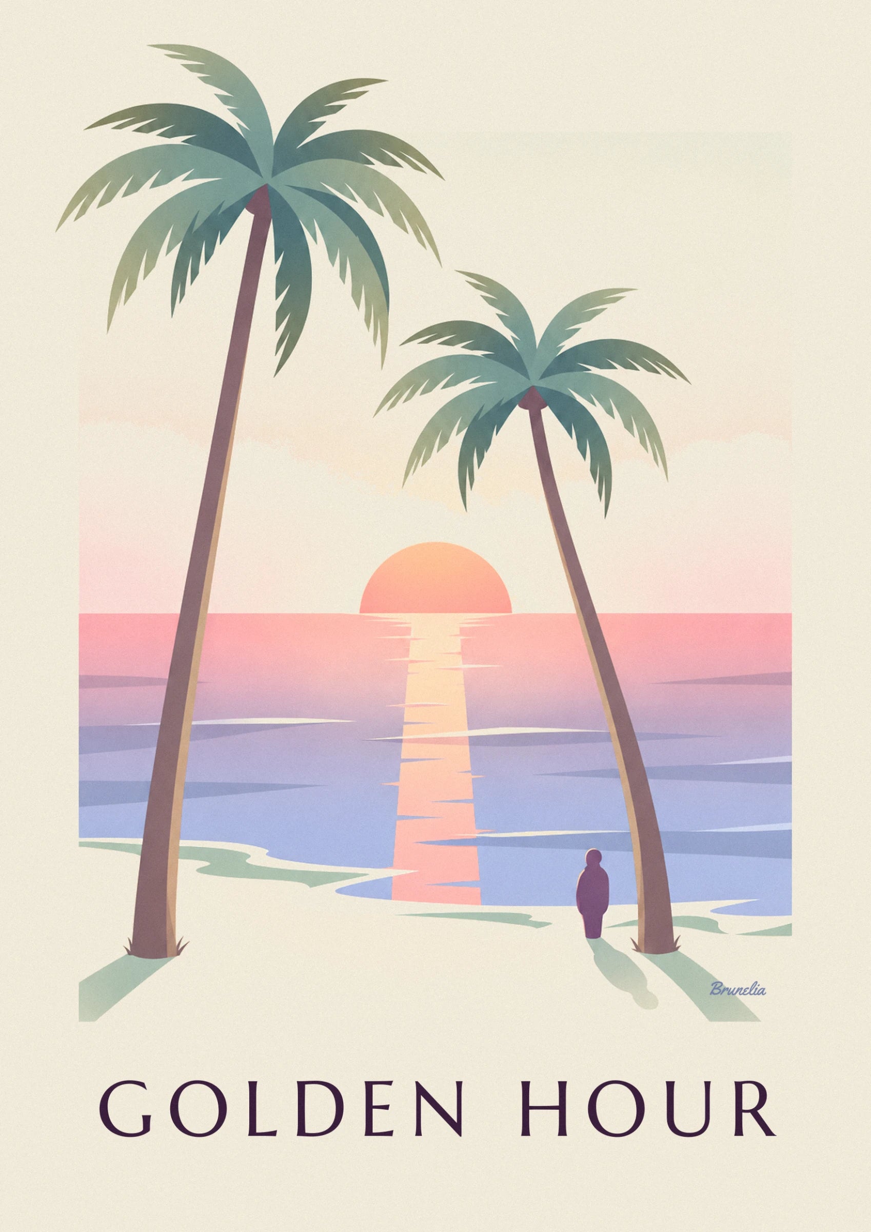 Orangefarbene Sonne, die über dem rosa und violetten Meer untergeht, mit ihrer goldenen Spiegelung auf dem Wasser
