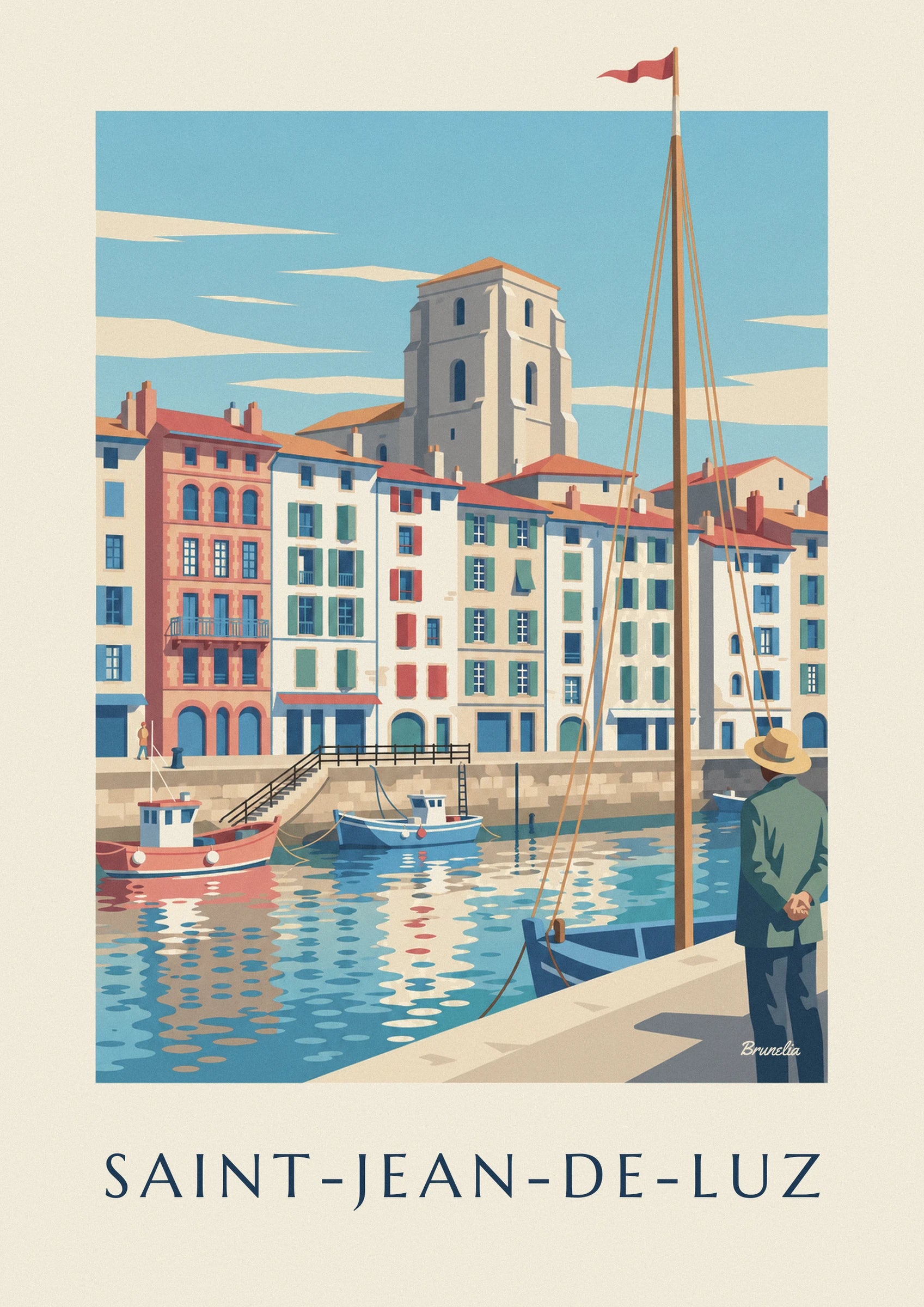 Poster kades en huizen van de haven van Saint-Jean-de-Luz: detail in close-up