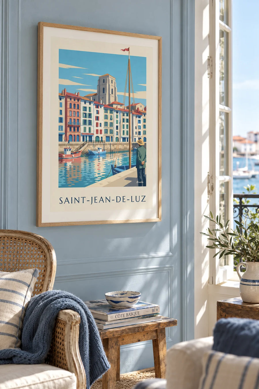Poster kades en huizen van de haven van Saint-Jean-de-Luz: ingelijst aan de muur
