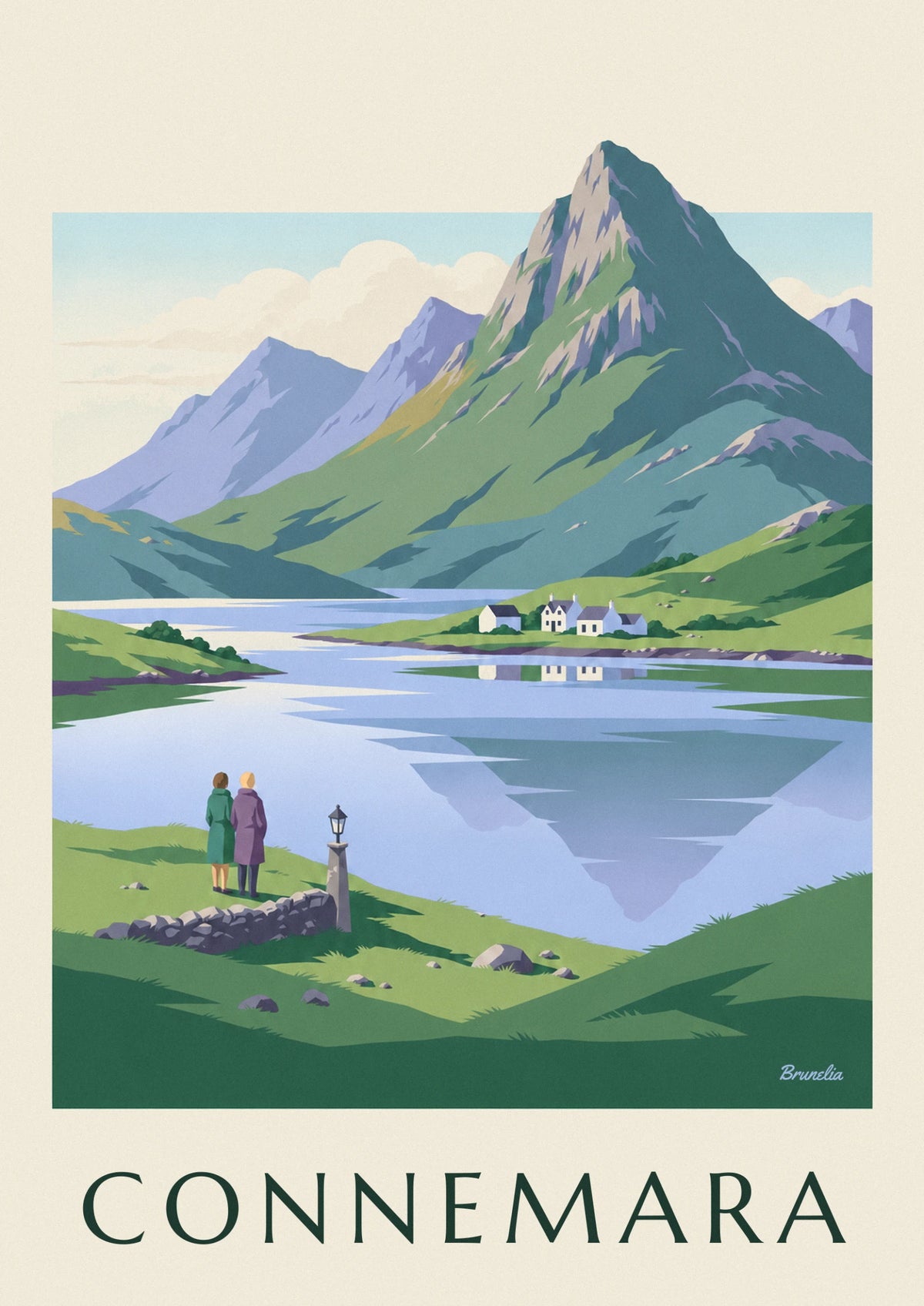 Connemara lake and cottages in Ireland poster