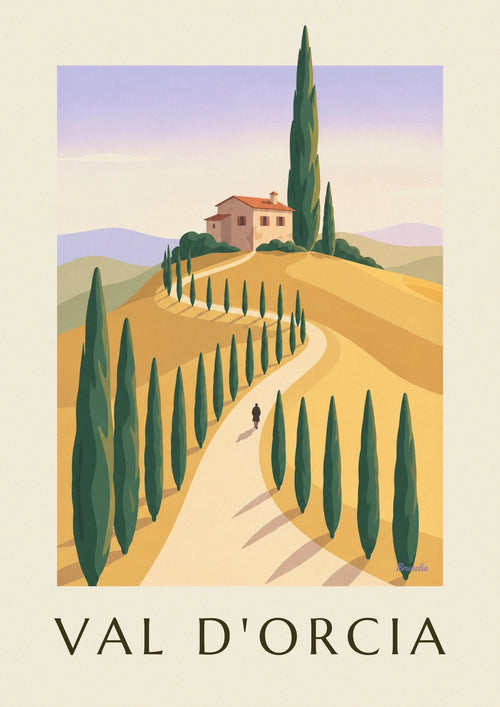 Affiche collines dorées du Val d'Orcia en Toscane : l'affiche entière