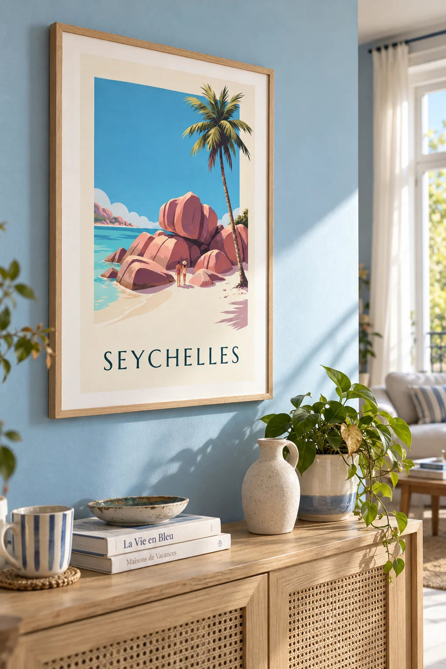 Poster of Anse Source d’Argent on La Digue in the Seychelles: framed on the wall