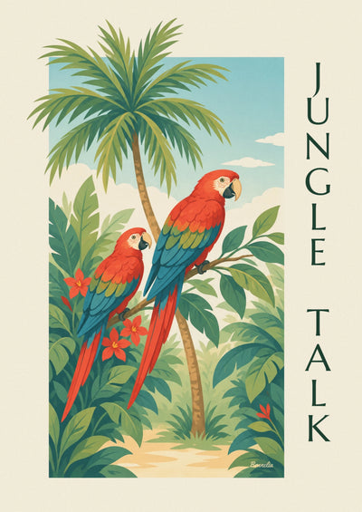 Poster tropische Papageien auf einem Dschungelast: das ganze Poster
