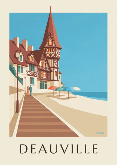 Poster Fachwerkvillen und Sonnenschirme am Strand von Deauville: das ganze Poster