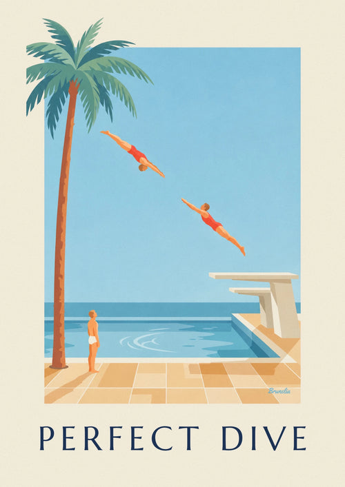 Poster of a diver mid-dive above a swimming pool: the full poster