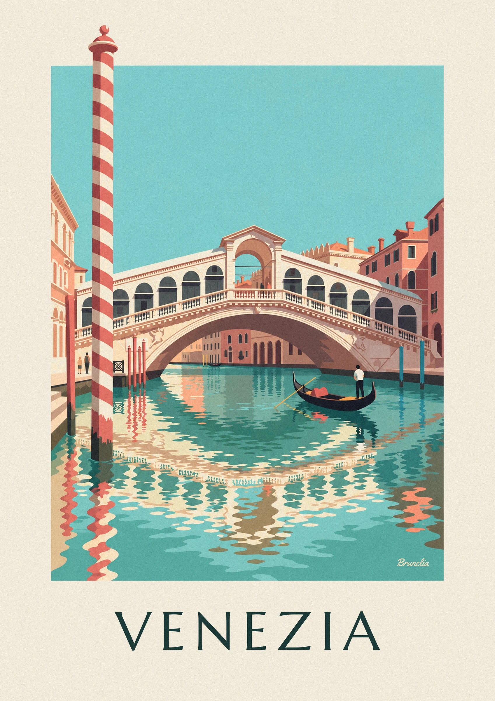 Poster Rialtobrücke und Gondel auf dem Canal Grande in Venedig: Detail in Nahaufnahme