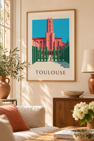 Affiche couvent des Jacobins et son cloître à Toulouse : encadrée au mur