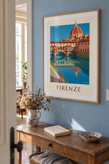 Poster van de Ponte Vecchio en de Arno in Florence: ingelijst aan de muur