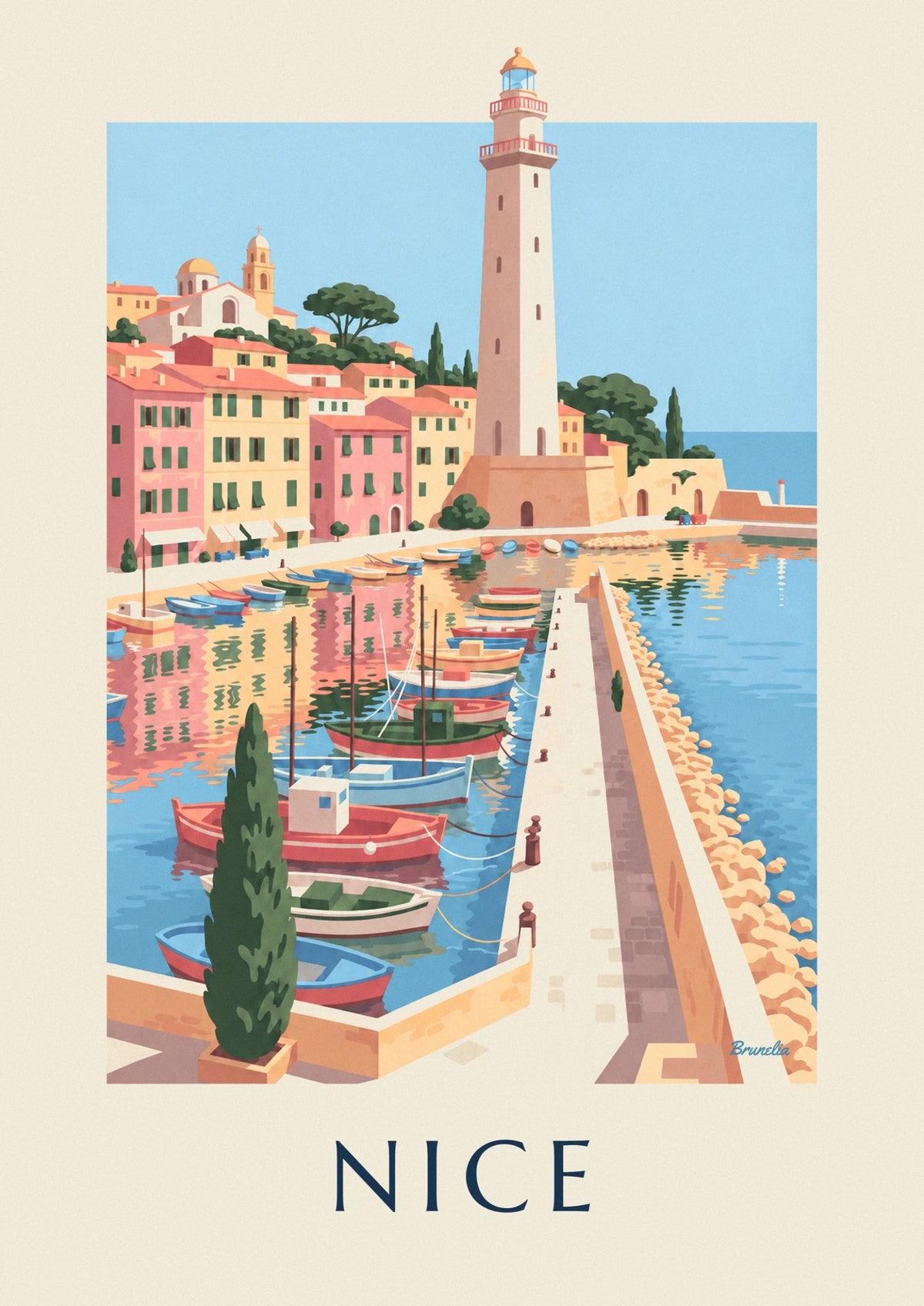 Affiche port Lympia de Nice et ses bateaux