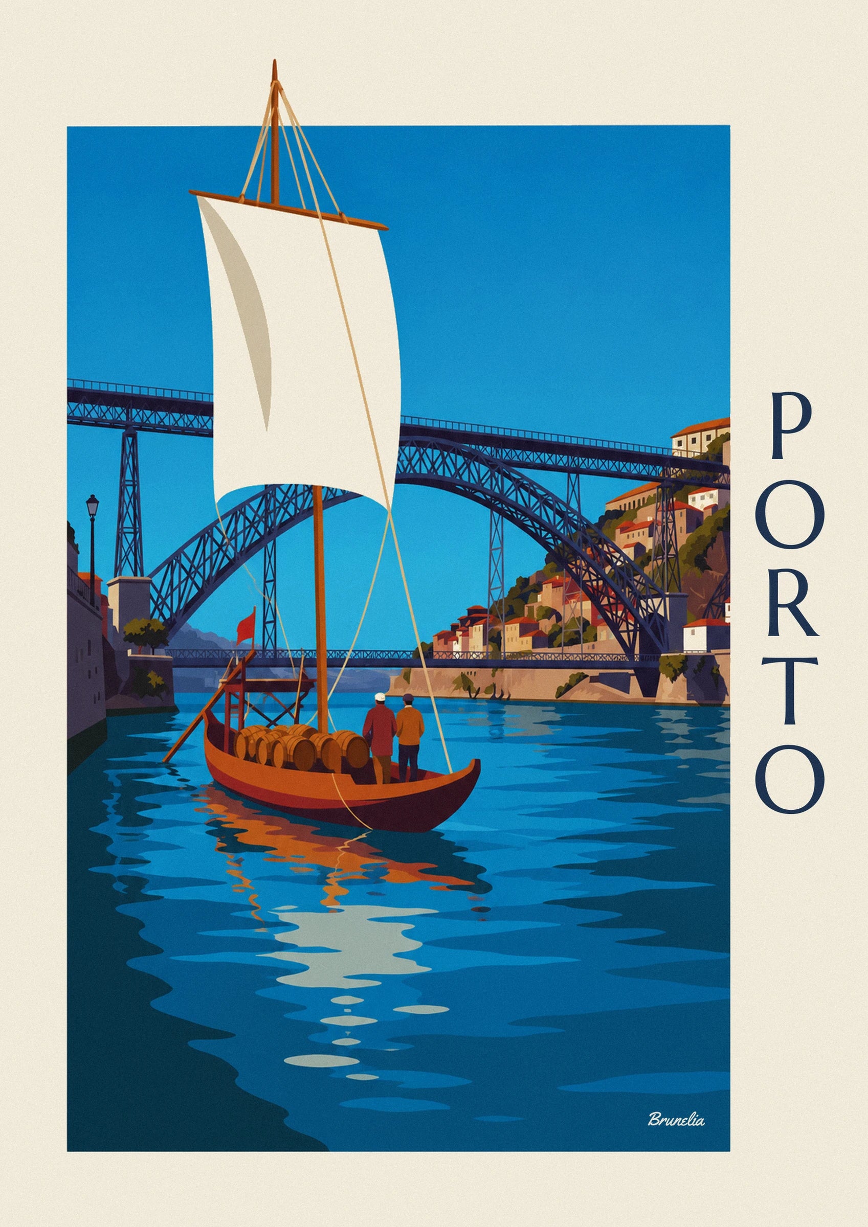 Poster Dom Luís-brug en rabelo-boot op de Douro in Porto: detail in close-up
