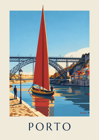 Affiche pont Dom Luís et bateau rabelo sur le Douro à Porto : l'affiche entière