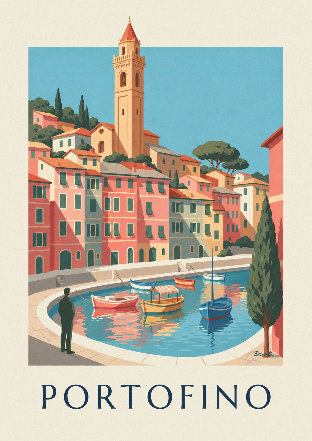 Colorful boats in Portofino harbor poster