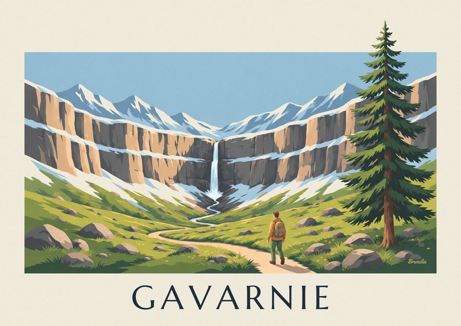 Poster Wanderer vor dem Wasserfall im Cirque de Gavarnie