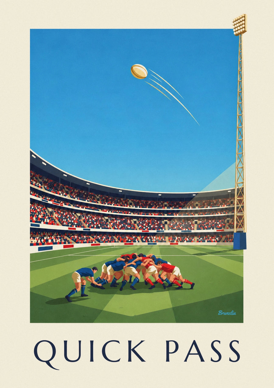 Rugby-Poster: Scrum-Half wirft den Ball aus dem Gedränge