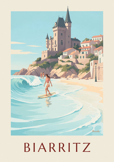 Poster longboardster bij de Côte des Basques in Biarritz: de hele poster
