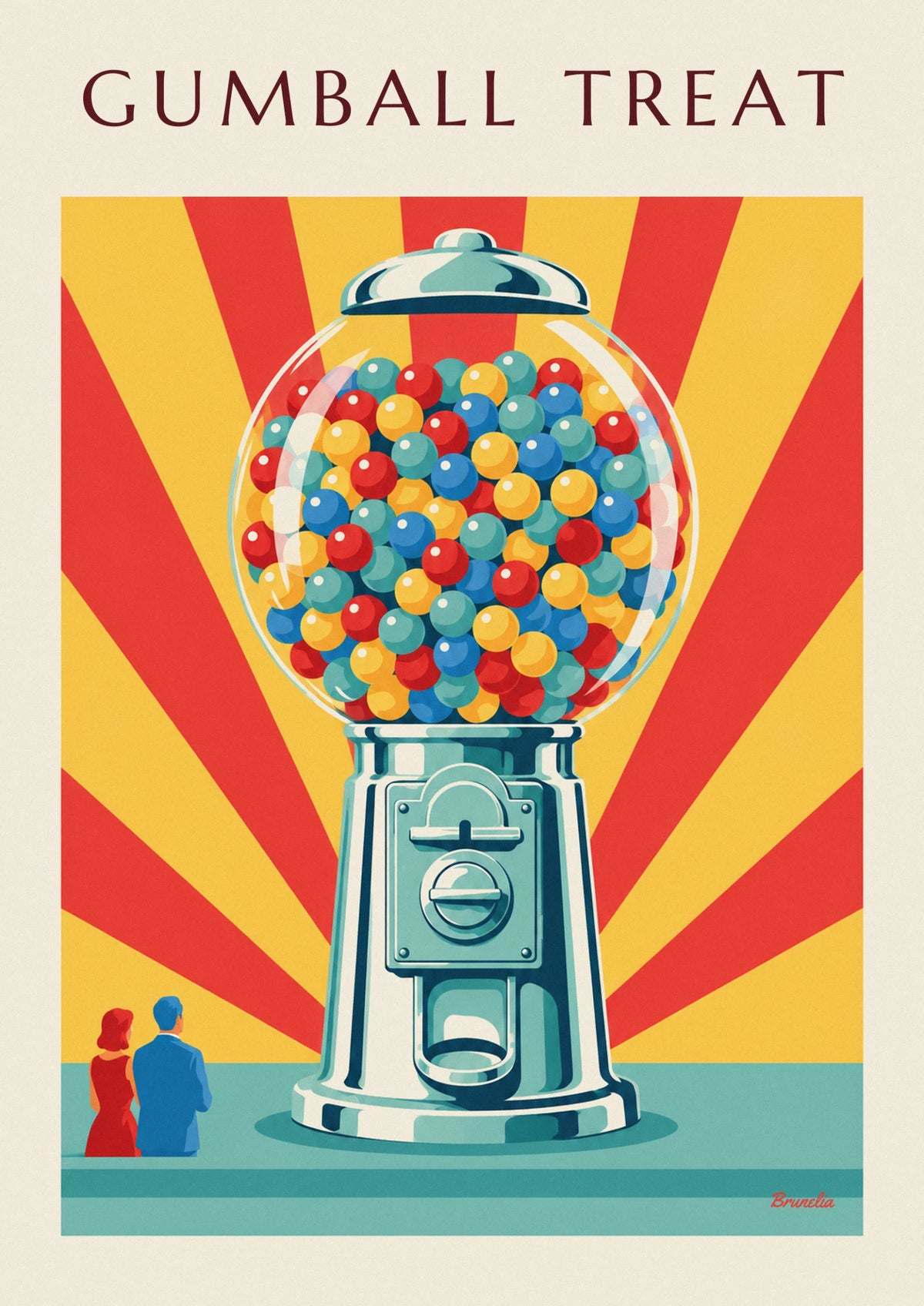 Affiche distributeur de bonbons à boules colorées