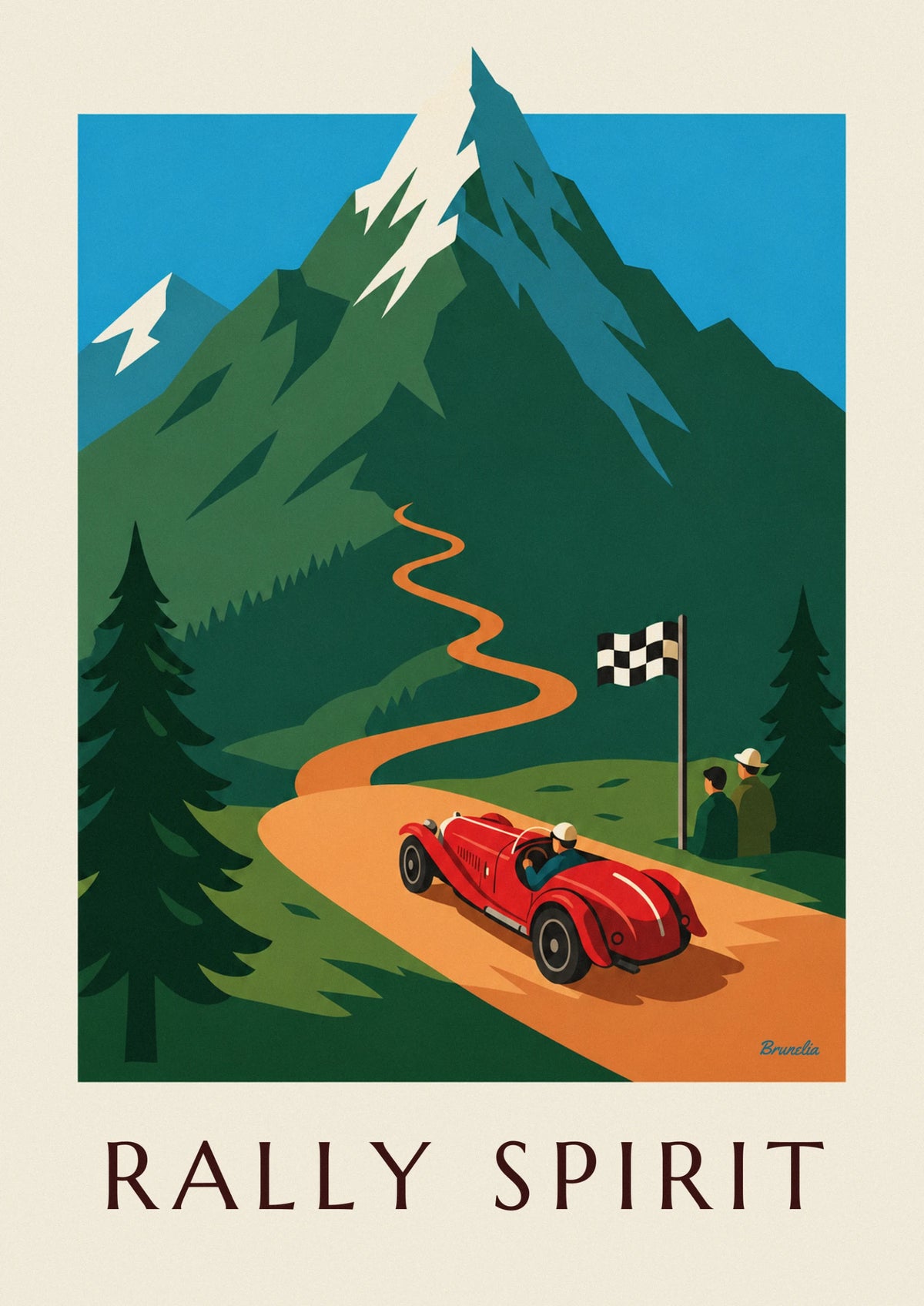 Red roadster mountain car rally poster