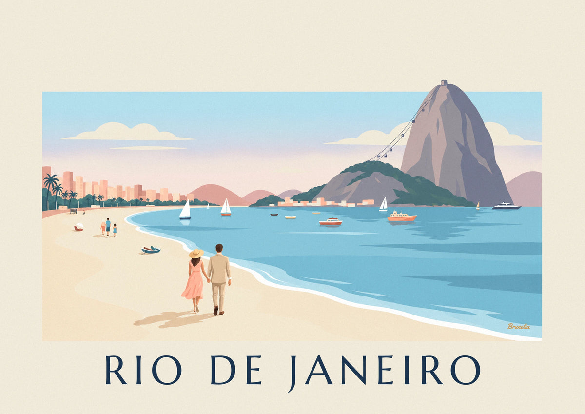 Poster Paar am Strand von Botafogo vor dem Zuckerhut in Rio