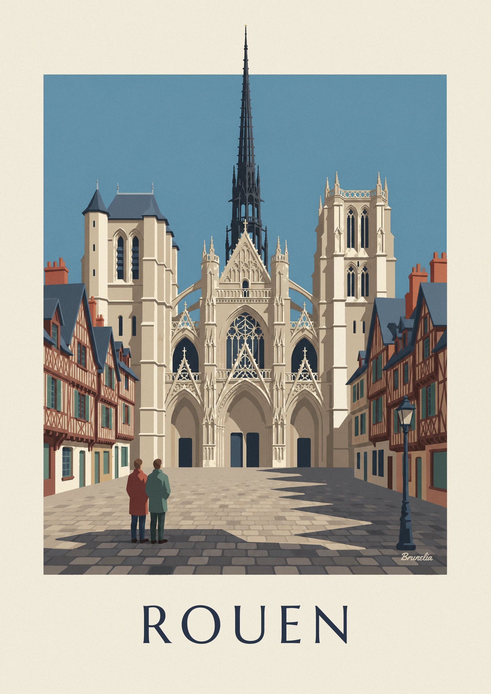 Poster kathedraal Notre-Dame van Rouen en vakwerkhuizen: detail in close-up