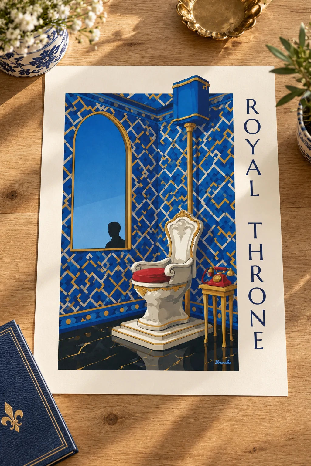 WC : mise en situation de Affiche toilettes trône royal et téléphone à cadran