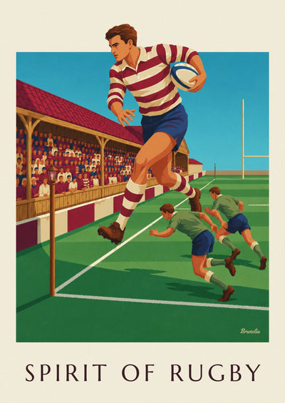 Poster of a rugby player sprinting along the touchline: the full poster