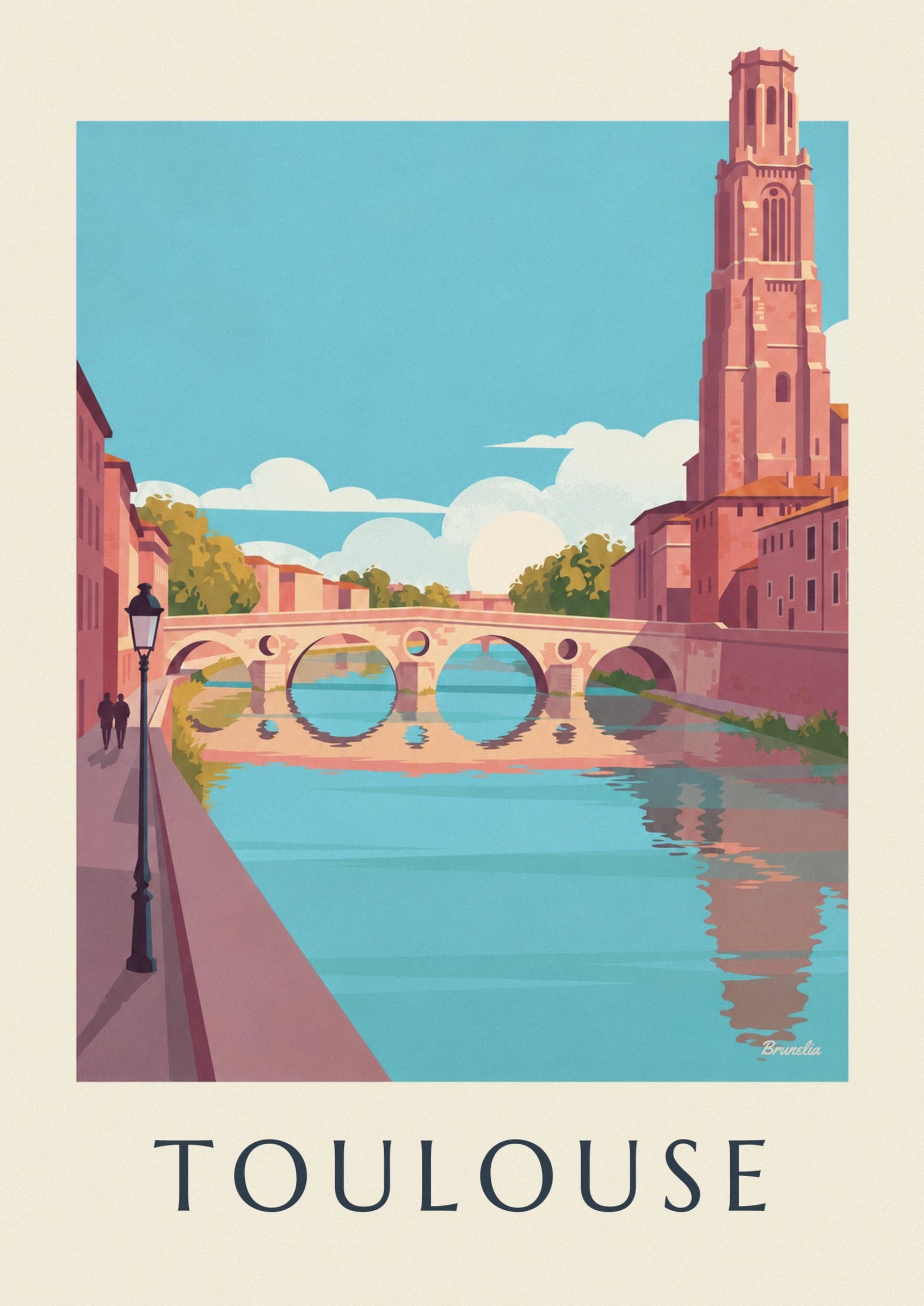 La tour de briques roses aux fenêtres élancées sur le ciel bleu de Toulouse
