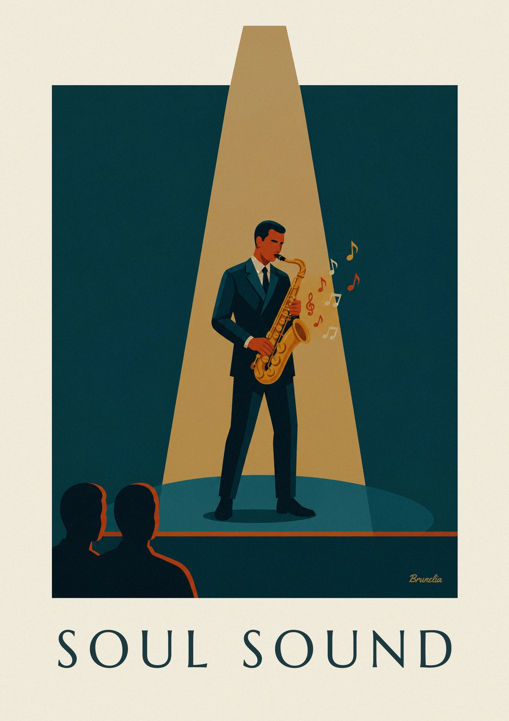 Poster goldenes Saxophon im Lichtkegel, Jazz-Wandbild: Detail in Nahaufnahme