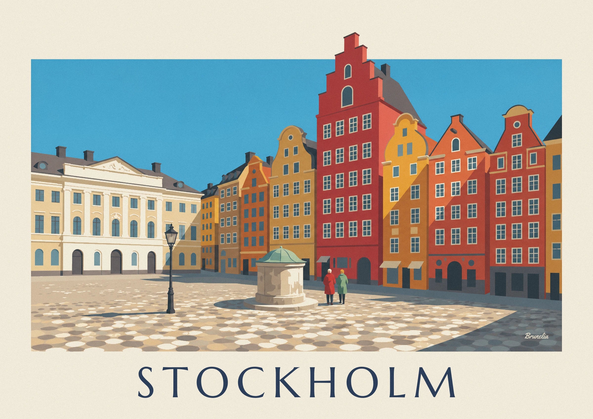 Poster bunte Fassaden am Stortorget in Gamla stan, Stockholm: Detail in Nahaufnahme