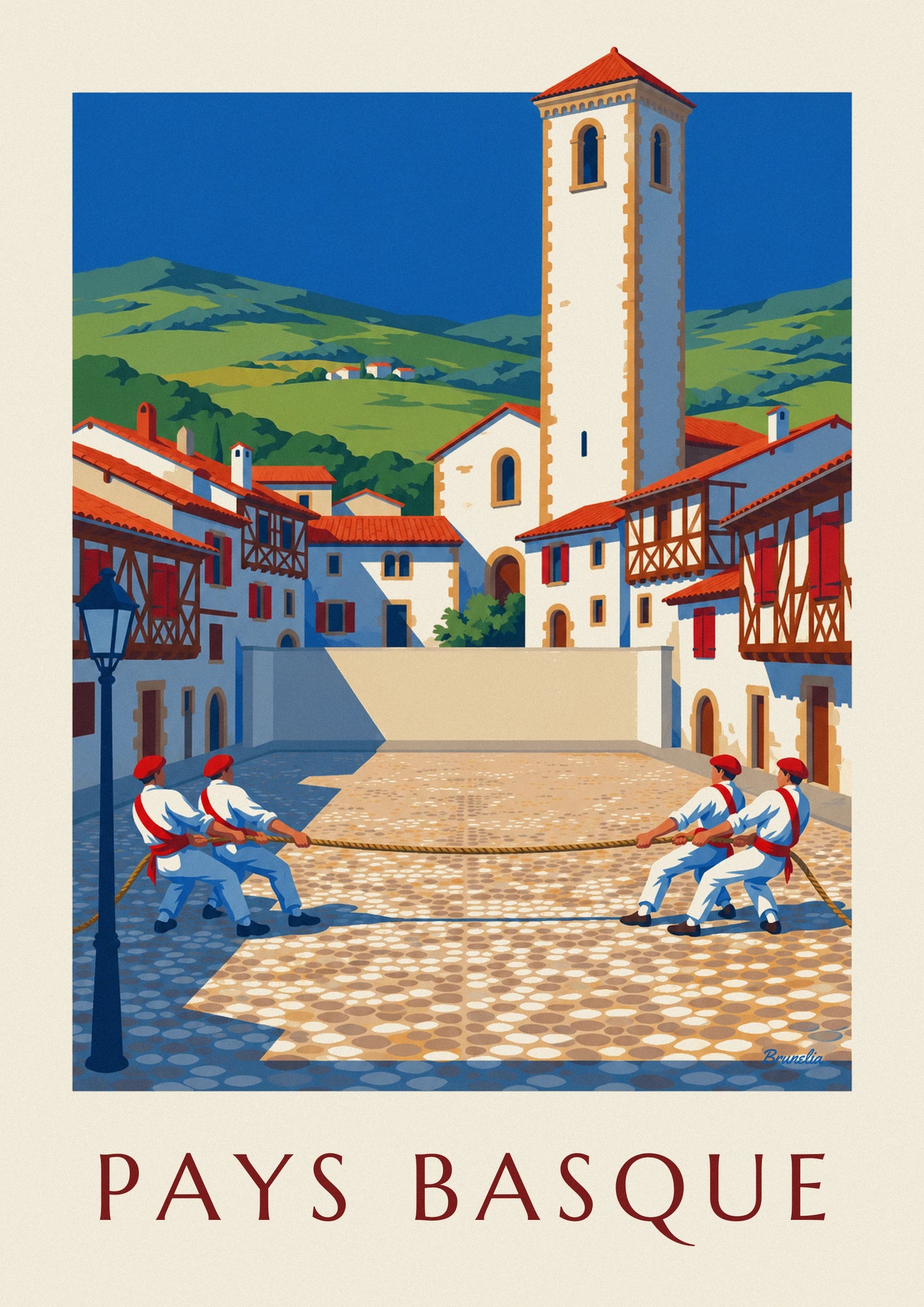 Affiche tir à la corde sur une place du Pays basque : détail en gros plan