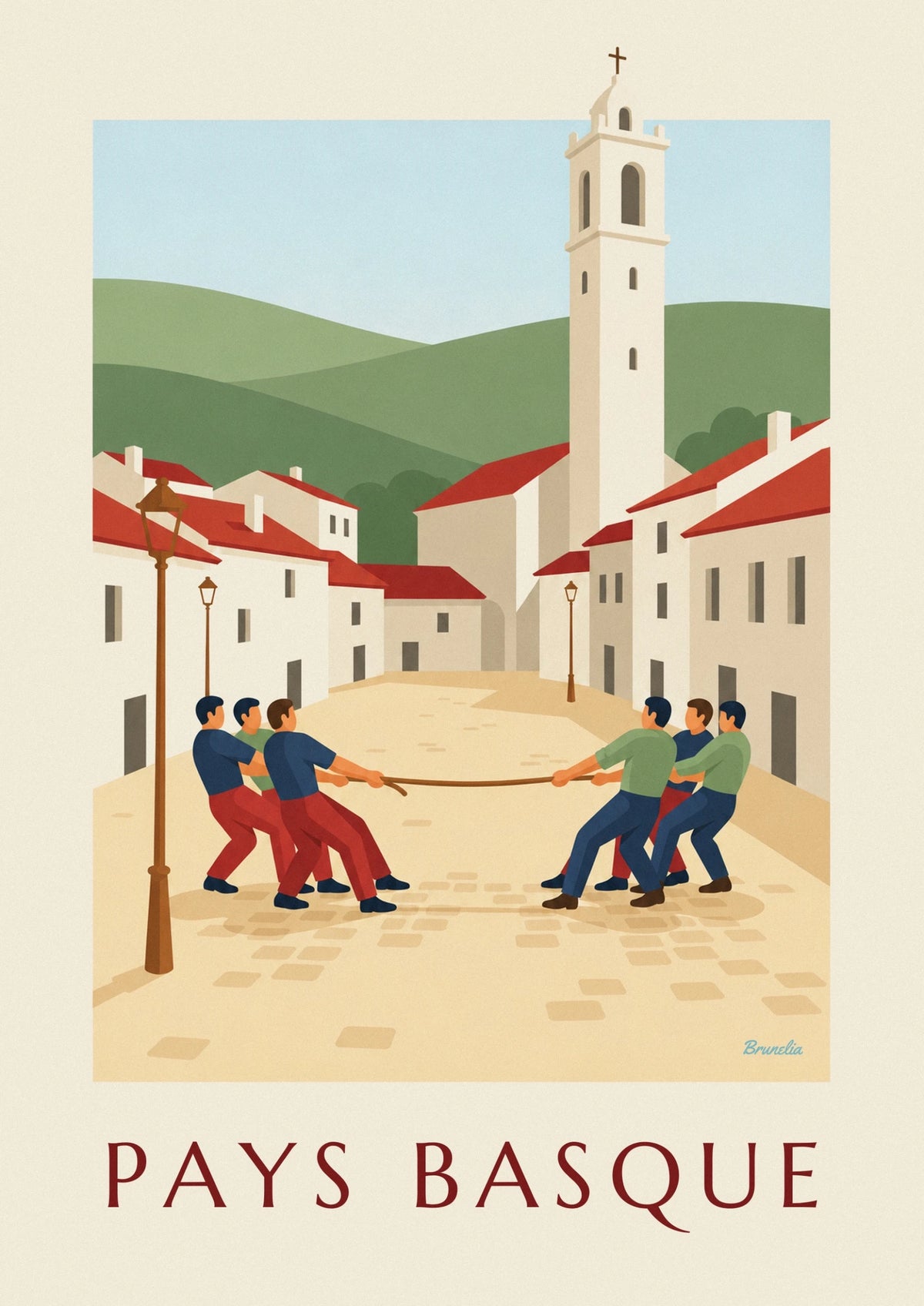 Tug-of-war on a Basque Country village square poster