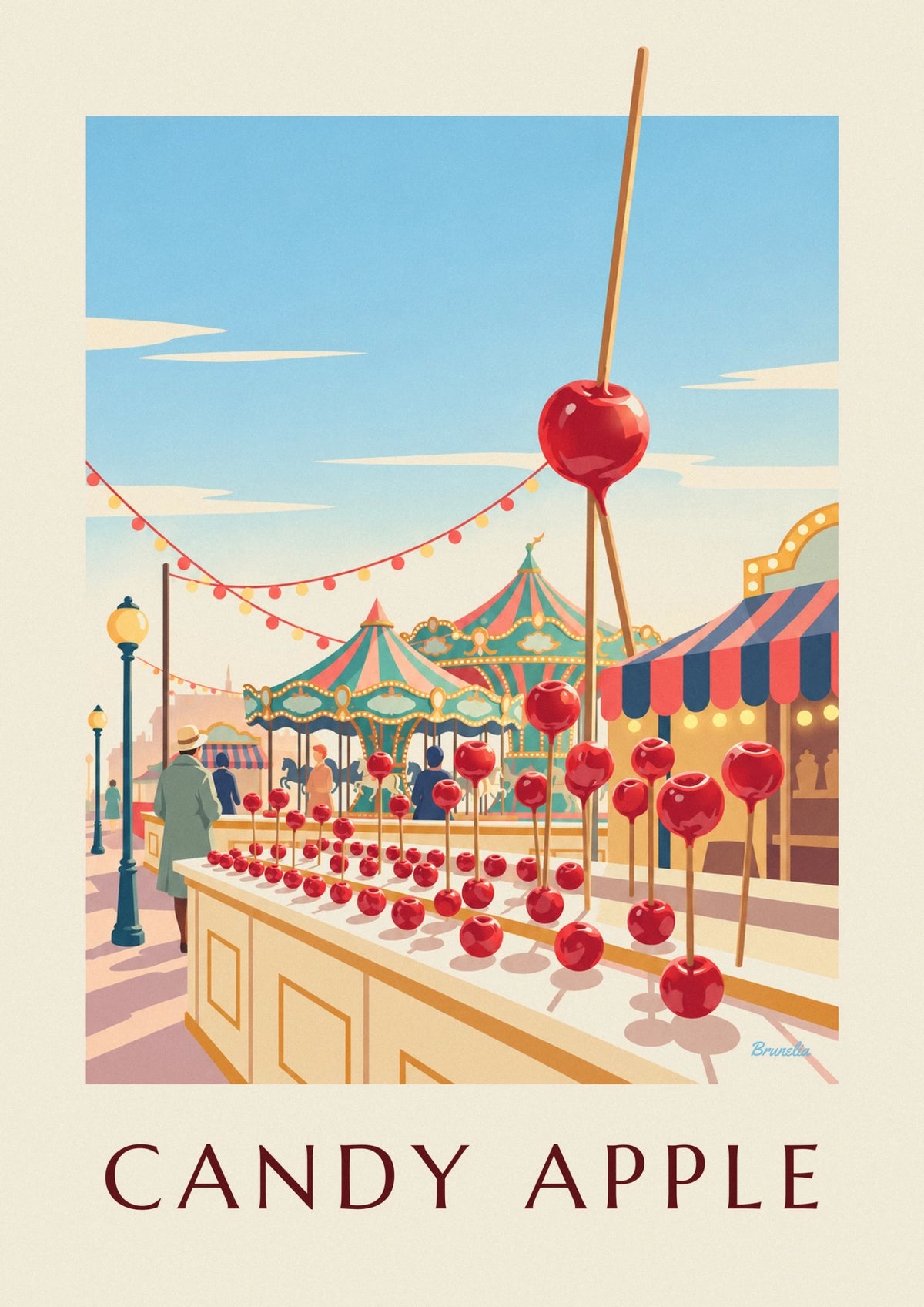 Affiche pomme d'amour sur un stand de fête foraine