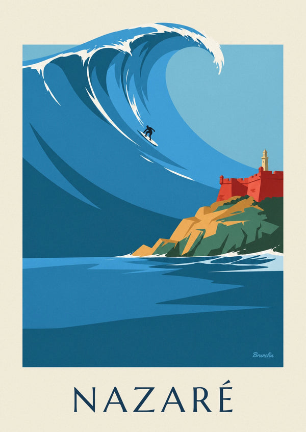 Surfer on Nazaré’s giant wave, Portugal poster