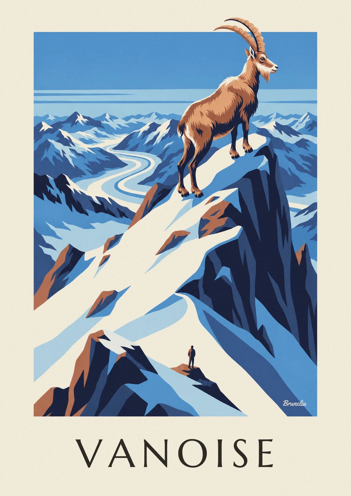 Affiche bouquetin sur un sommet enneigé de la Vanoise