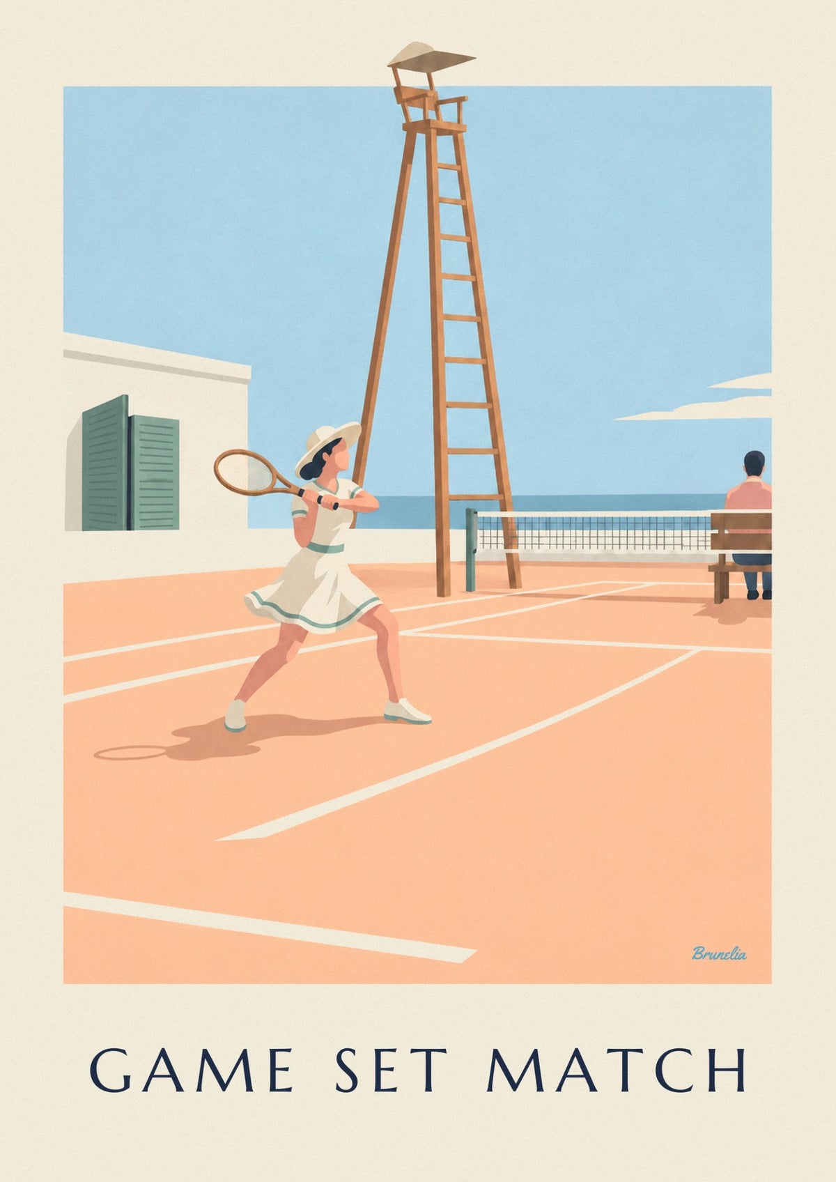 Affiche joueuse de tennis en chapeau et robe cintrée
