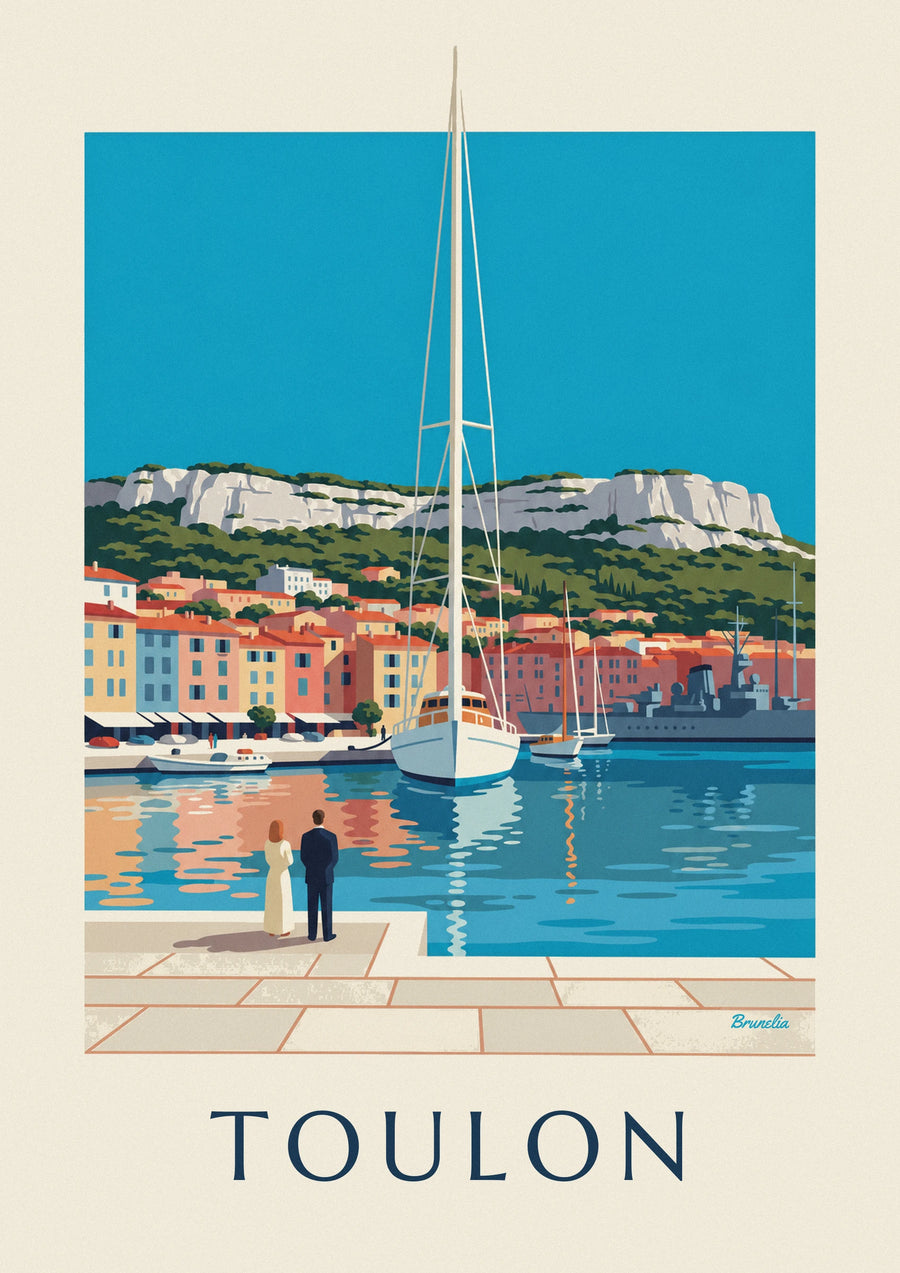 Poster Hafen von Toulon unter einem Steinbogen