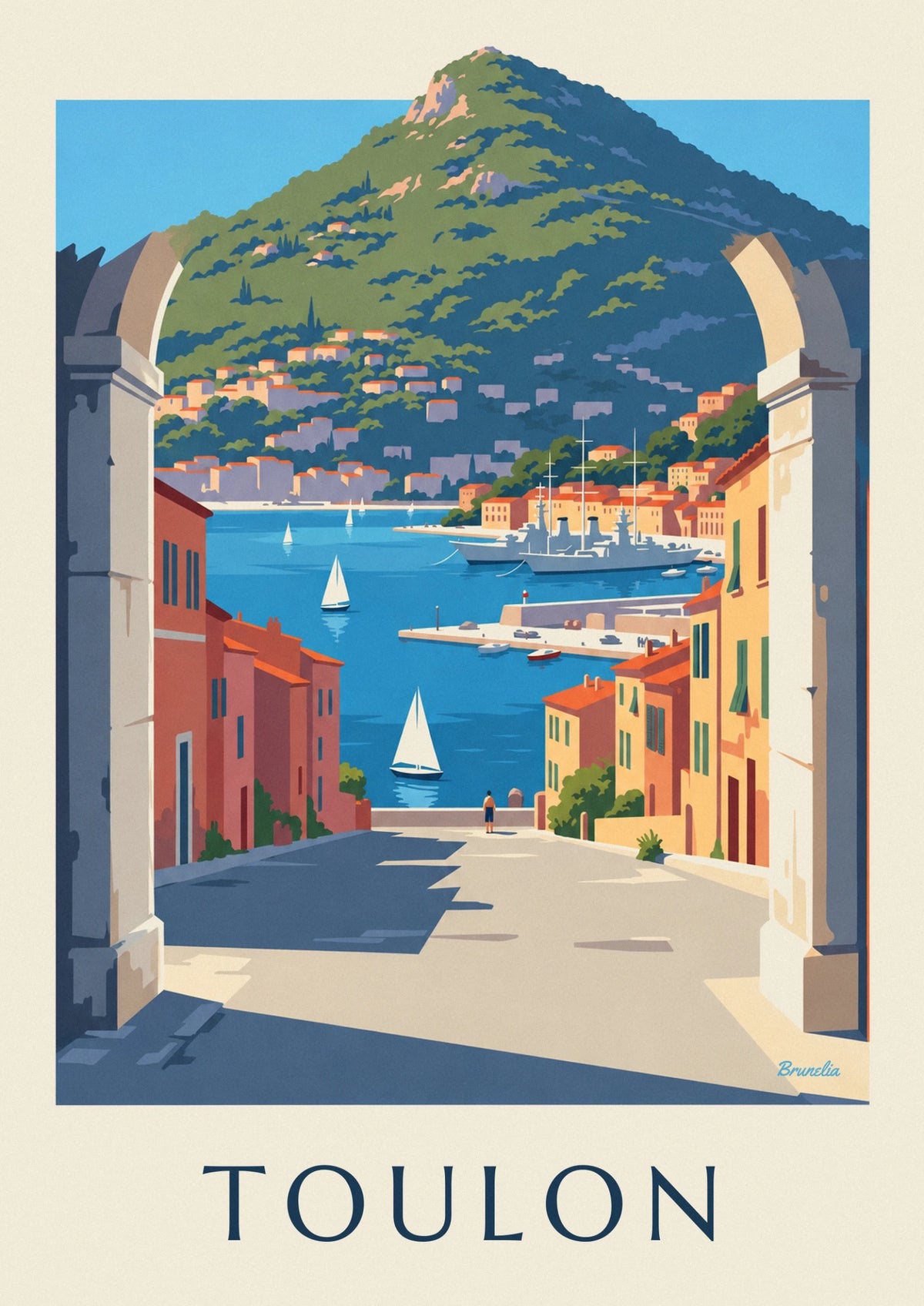 Toulon harbor through a stone arch poster