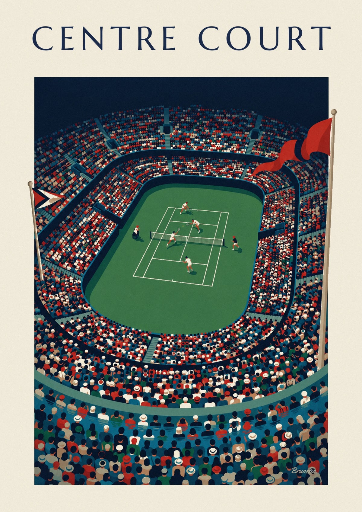 Affiche tournoi international de tennis et gradins bondés