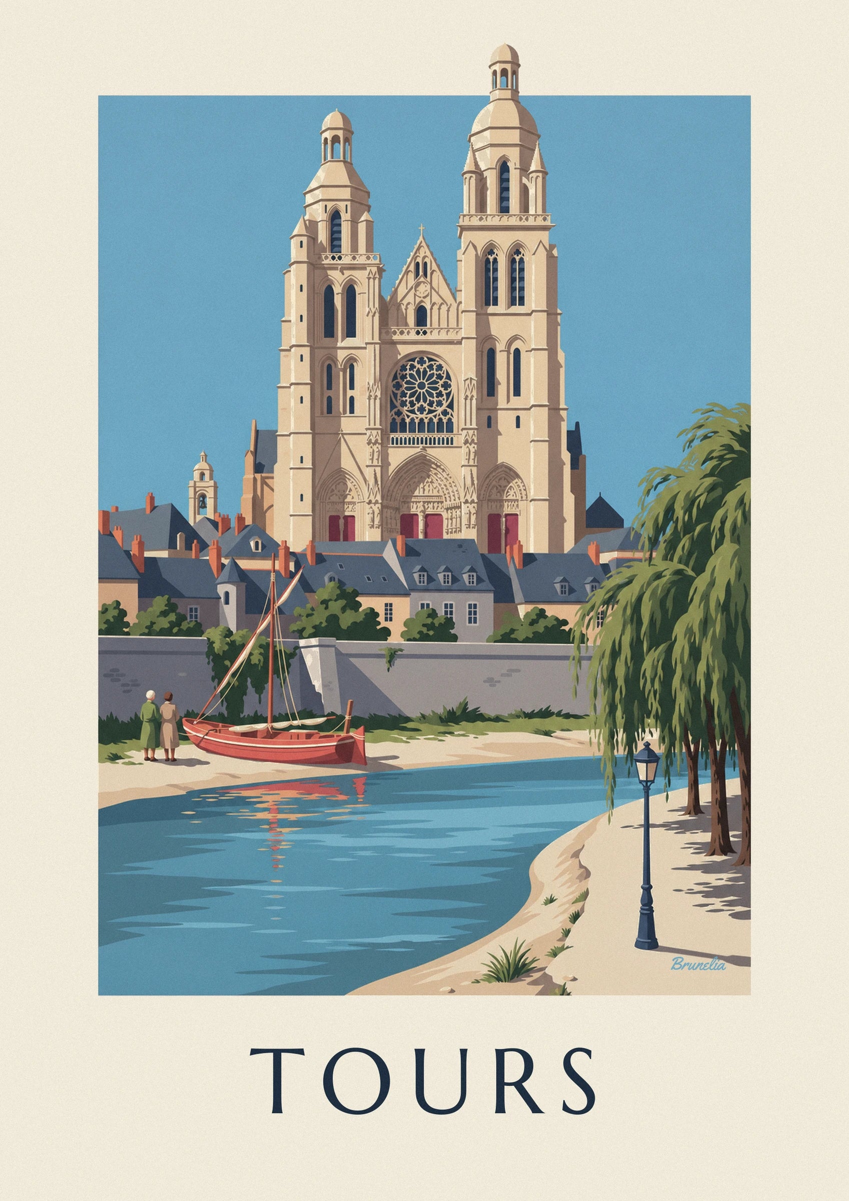 Poster Kathedrale von Tours und Loire-Ufer: Detail in Nahaufnahme