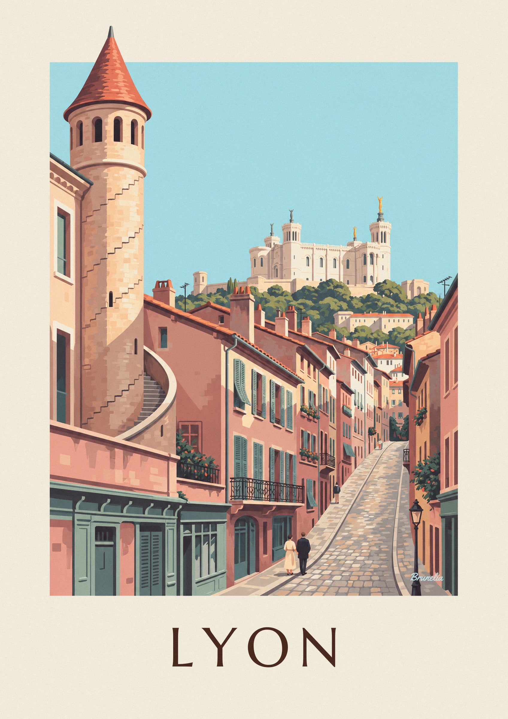 Affiche façades Renaissance du Vieux Lyon et Fourvière : détail en gros plan