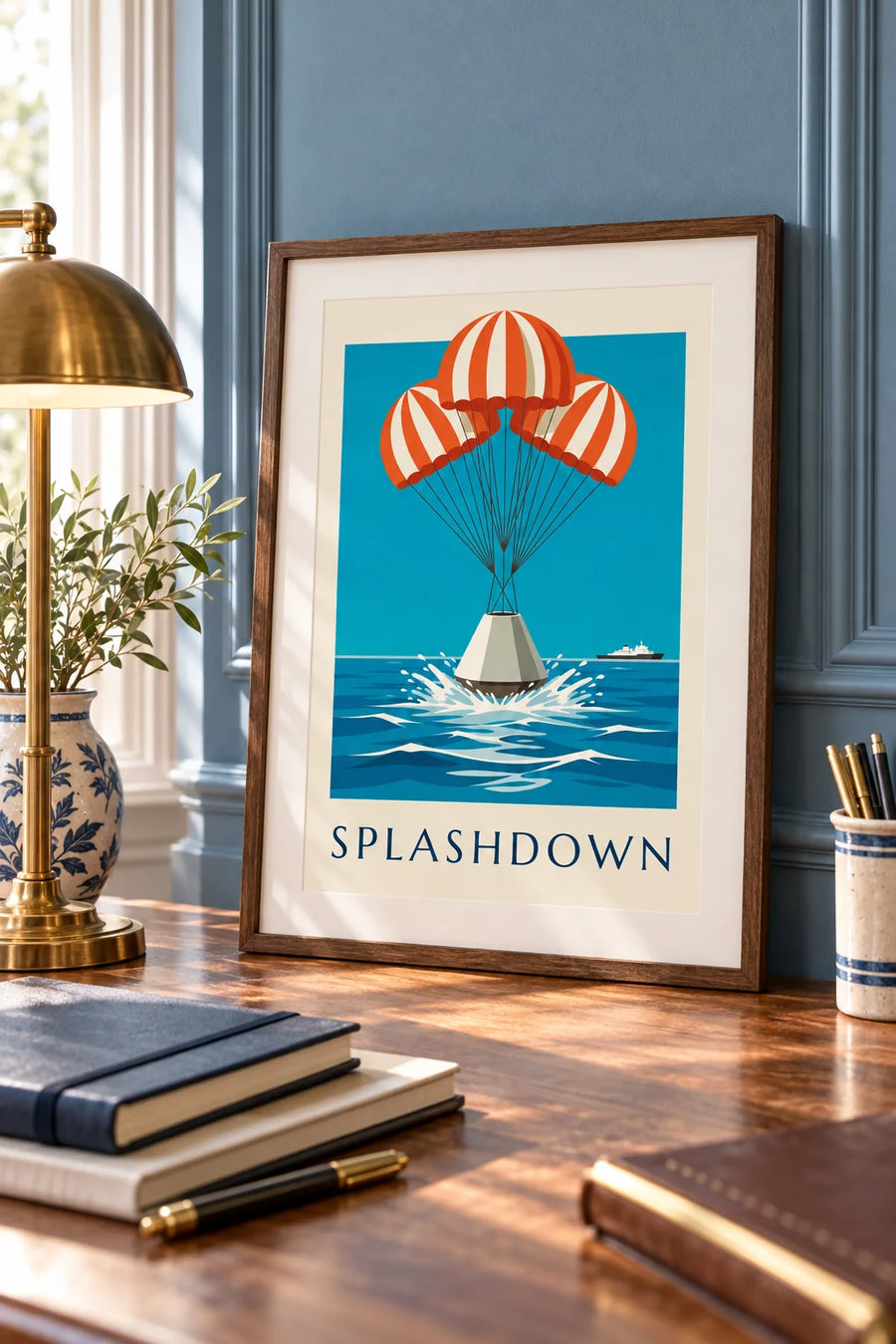 Poster Raumkapsel bei der Wasserlandung im Ozean: kleines A4-Format im Rahmen