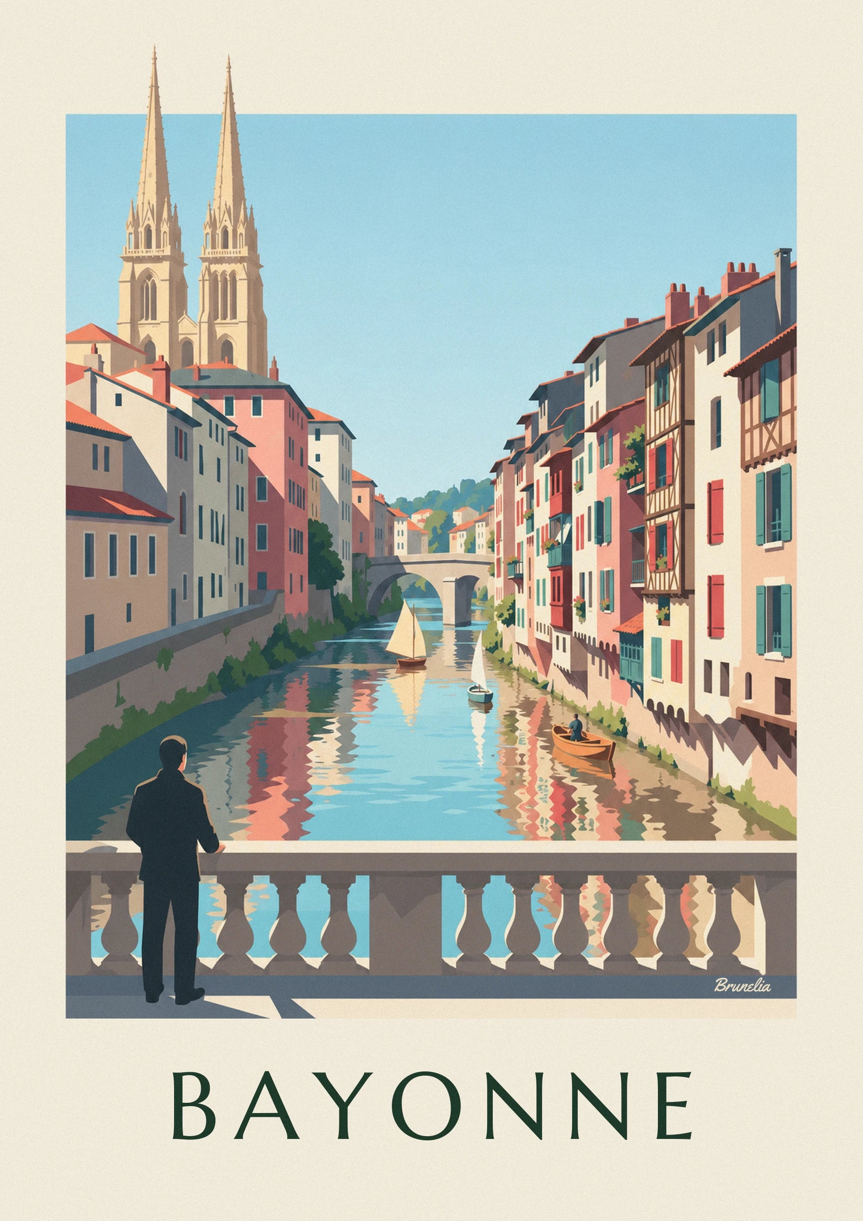 Poster bunte Kais des Petit Bayonne am Ufer der Nive: Detail in Nahaufnahme