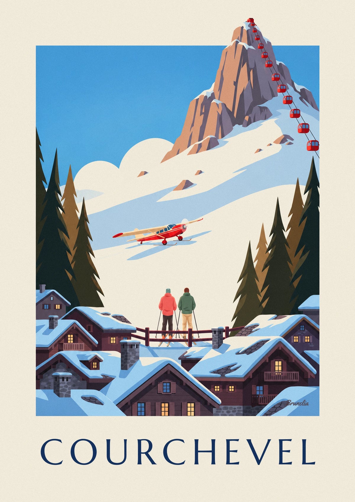 Affiche télécabine au-dessus de la Croisette à Courchevel 1850